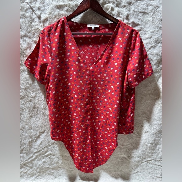Madewell Novel Tie-Front Top in Red Prairie Posies Floral print Medium - Picture 8 of 13